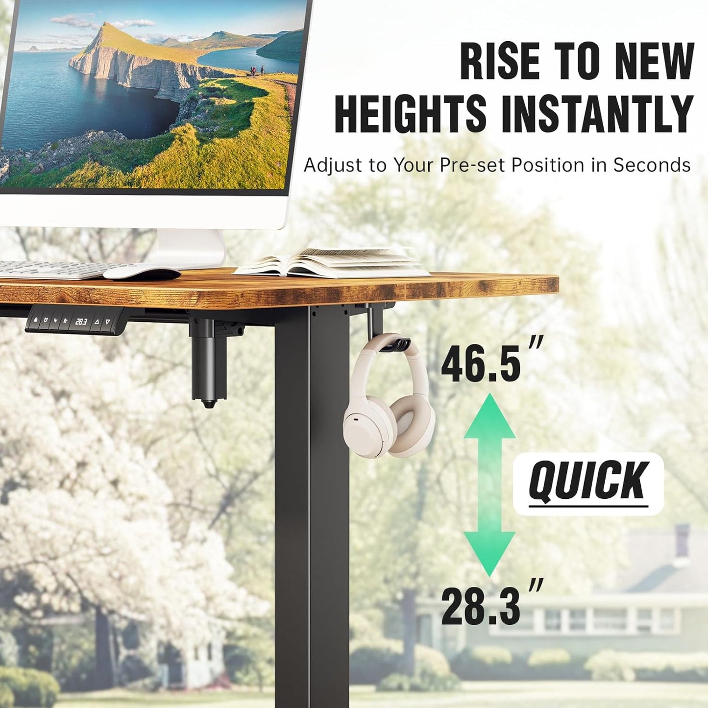 47.2" Standing Desk, Adjustable Height Office Desk with Wood Desktop, Computer Table for Home Work, Study and Gaming, Small Spaces, Modern Furniture,Brown