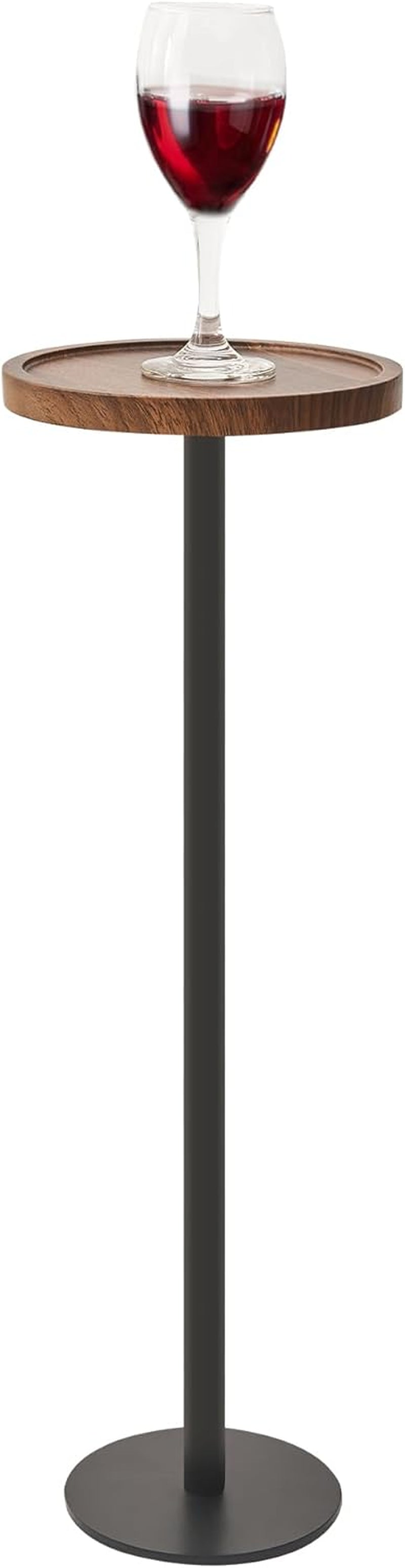 Drink Table, Small Pedestal Side Table, round Cocktail Table, End Table with Metal Base, for Small Spaces, Walnut Brown