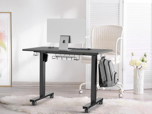 40-Inch Mobile Electric Height Adjustable Sit to Stand Desk with Drawer, Hanging Hooks and Cable Management, Black