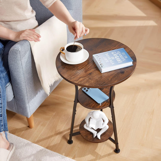 Small round End Table for Narrow and Small Space, 3-Tier round Accent Couch beside Table, Modern Side Table Corner Sofa Table Nightstand for Living Room Bedroom