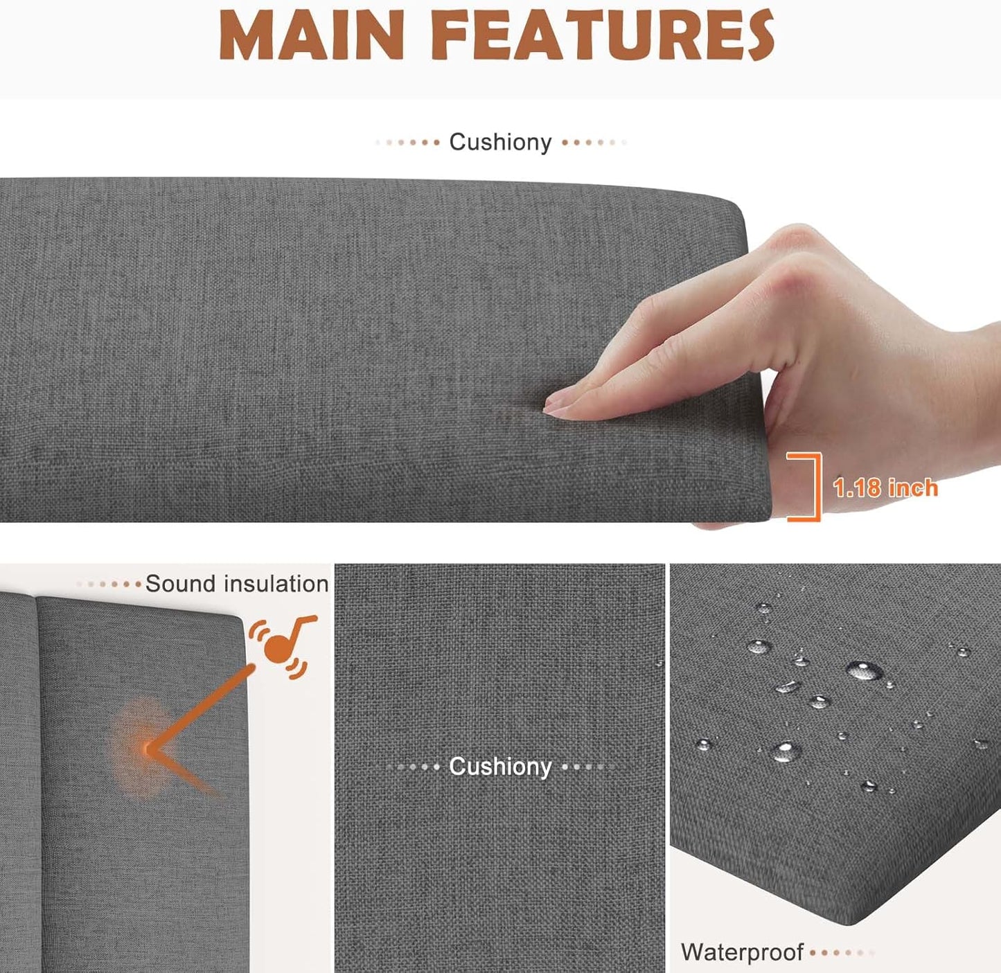 Upholstered Wall Mounted Headboard, 3D Soundproof Wall Panels Peel and Stick Headboard for Queen Size, Reusable and Removable Tufted Bed Headboards in Dark Grey(9 Panels, 10" X 24")