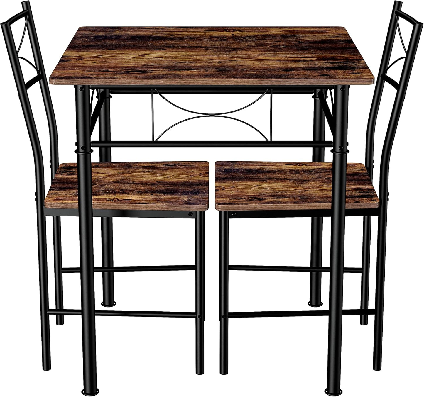 3-Piece Kitchen Dining Room Table Set for Small Spaces,Iron Wood Square Table with 2 Chairs for Kitchen Dining Room Furniture