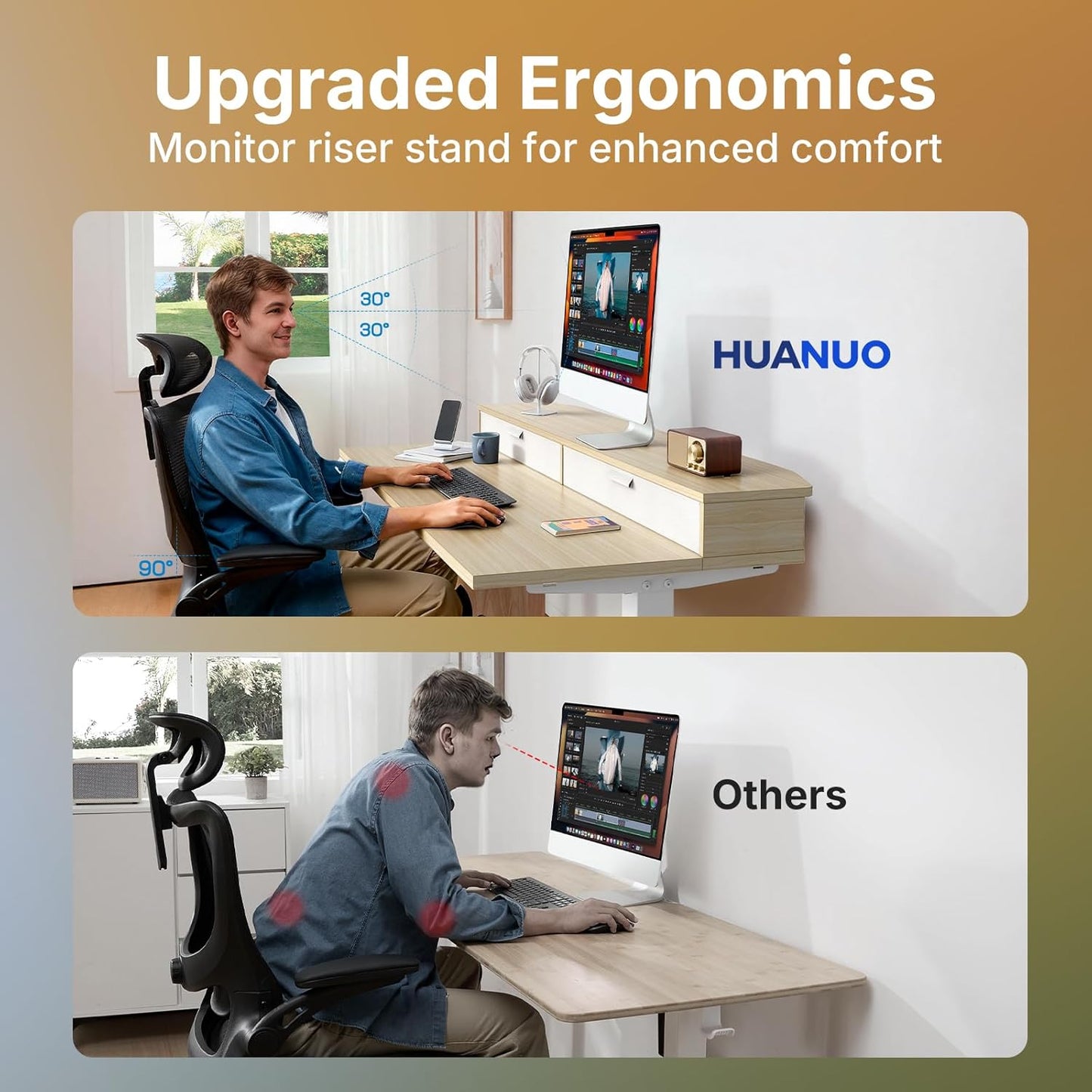 32 X 21 Inch Small Electric Standing Desk with 2 Drawers, C-Clamp Mount Compatible, Height Adjustable Sit Stand Desk, Home Office Stand up Desk with 4 Memory Height Settings, Light Walnut