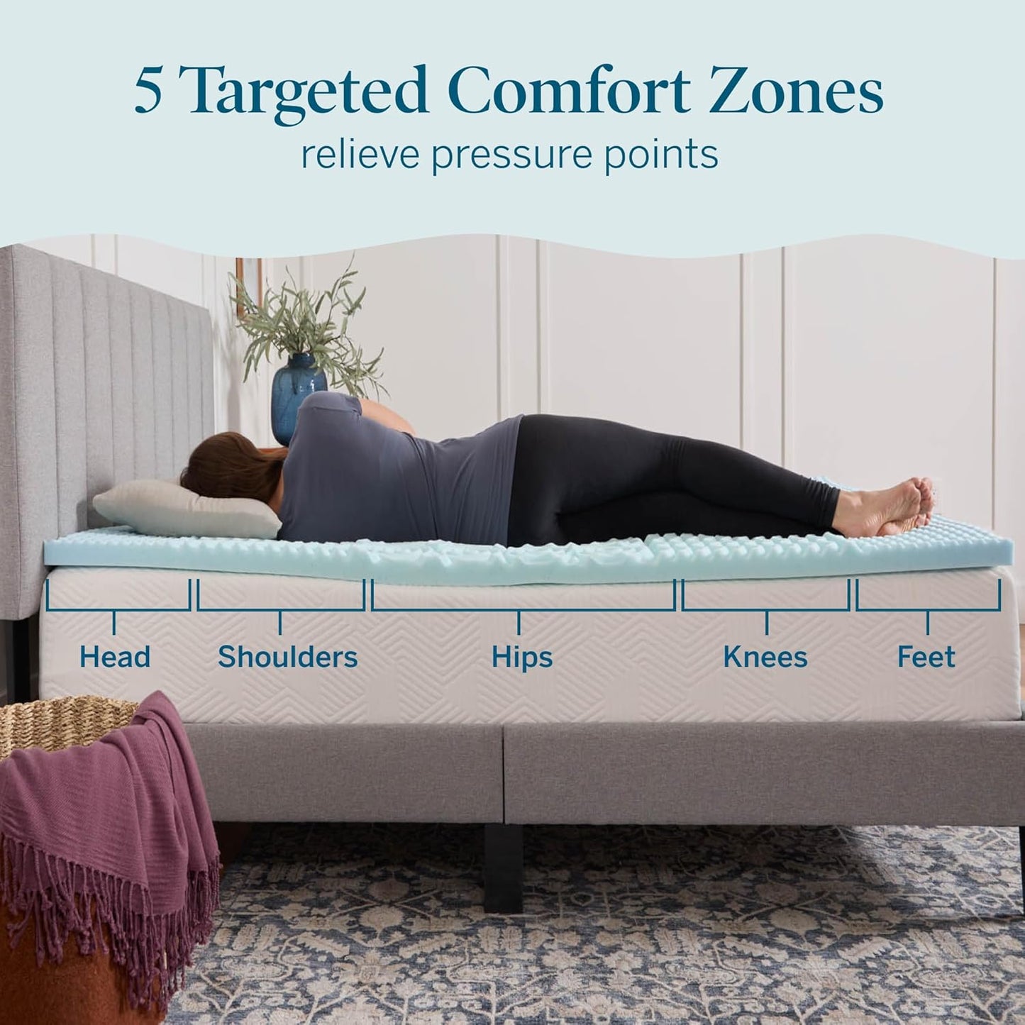 Gel Infused Memory Foam Mattress Topper – 2 Inch Mattress Topper – 5 Comfort Zones Relieve Pressure – Certipur-Us Certified Foam - Queen