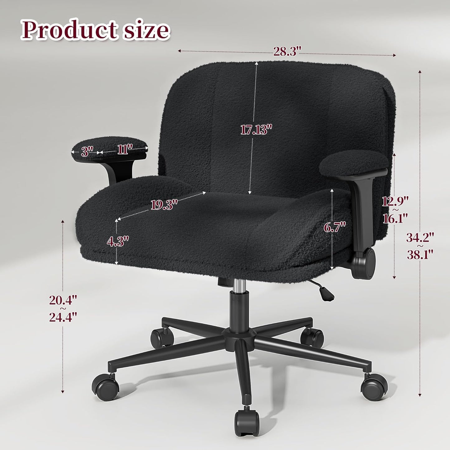 Cross Legged Office Chair with Flip-Up Arms, Wide Criss Cross Chair with Wheels & Extra-Deep Seat Thickened for Home Office, Vanity, Apartment Dorms,Plush Cushion,Cute,Comfy,Grey