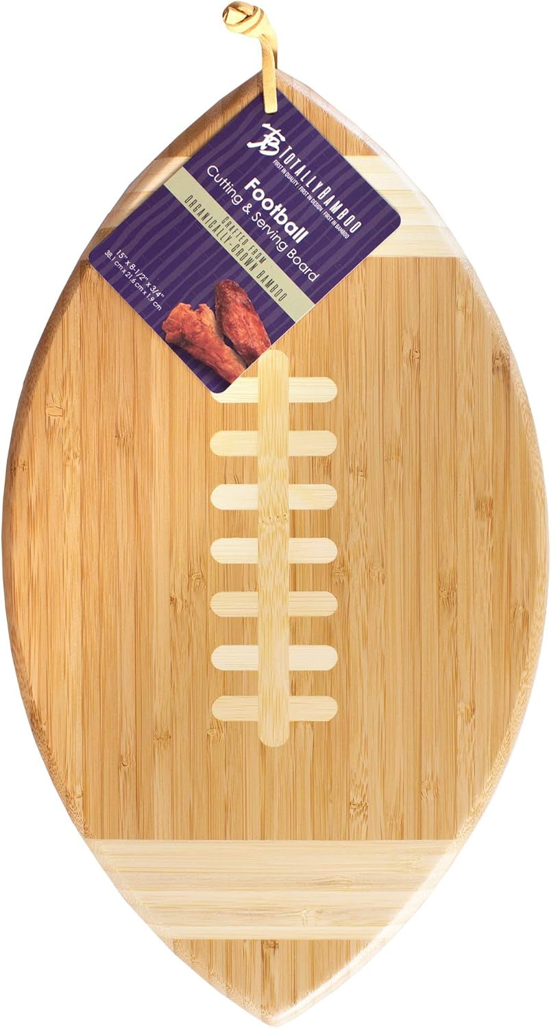 Football Shaped Bamboo Wood Cutting Board and Charcuterie Board, Great Gift for Football Fans