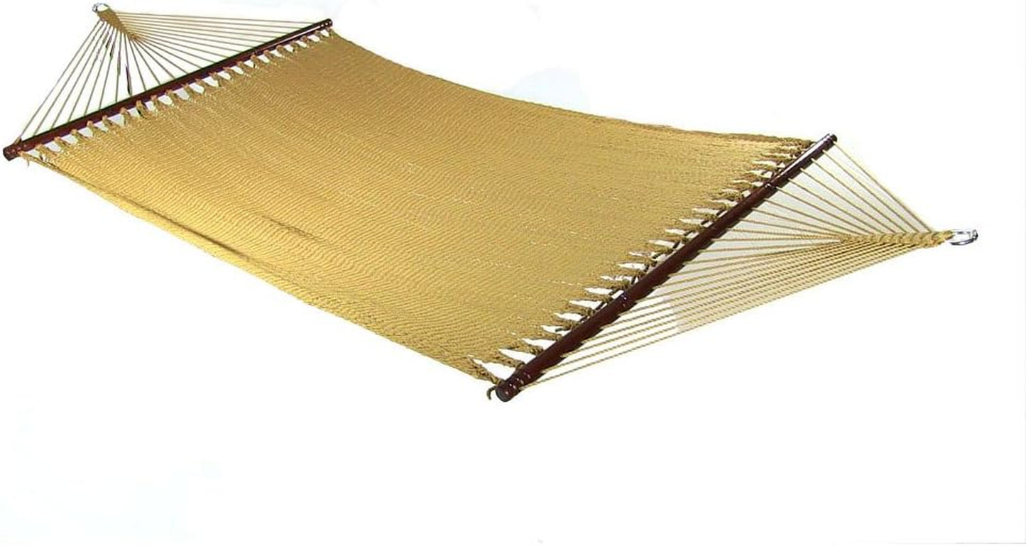 Sunnydaze Soft-Spun Polyester Rope Double Hammock for outside - 600-Pound Weight Capacity Extra Large Hammock - Tan
