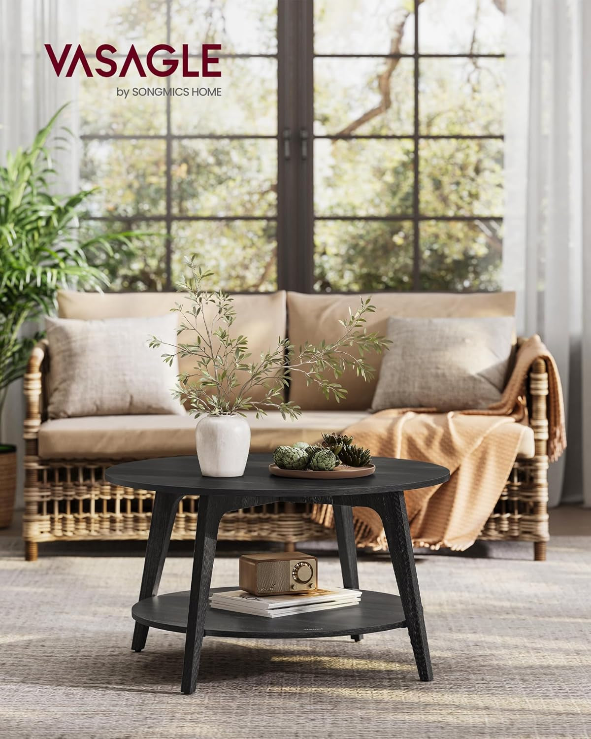 round Coffee Table, 2 Tier Coffee Table with Storage, for Living Room, 31.5 X 17.7 Inches, Easy to Assemble, Snow White ULCT243W14