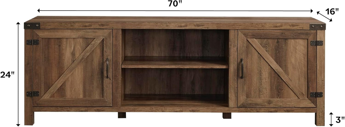 Georgetown Modern Farmhouse Double Barn Door TV Stand for Tvs up to 80 Inches, 70 Inch, Rustic Oak, without Fireplace, 15.75 X 70 X 24 Inches