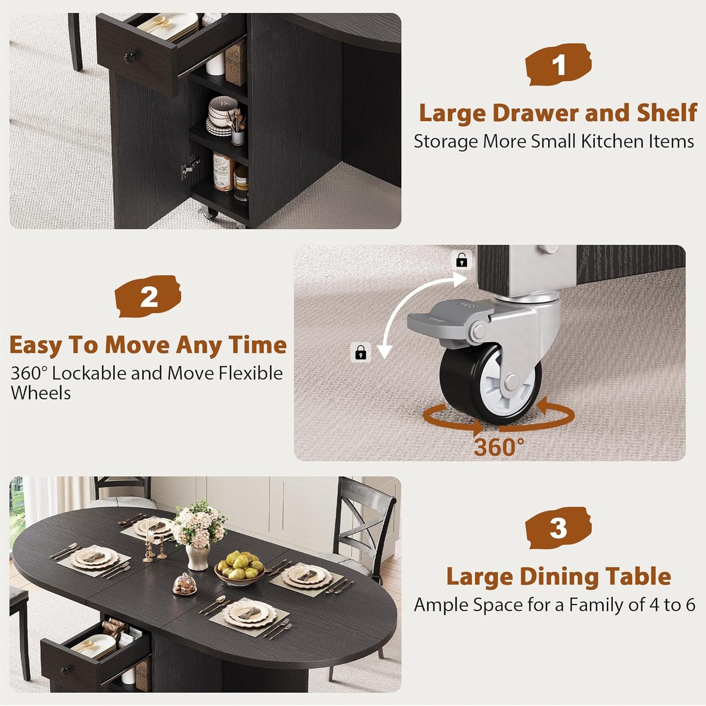 Folding Dining Table for 4 -Foldable Kitchen Dinner Drop Leaf Gateleg Convertible Tables with Storage Drawer and Shelf for Small Spaces Space Saving Kithen Dining Room Furniture (Black, 51*31.5*30)