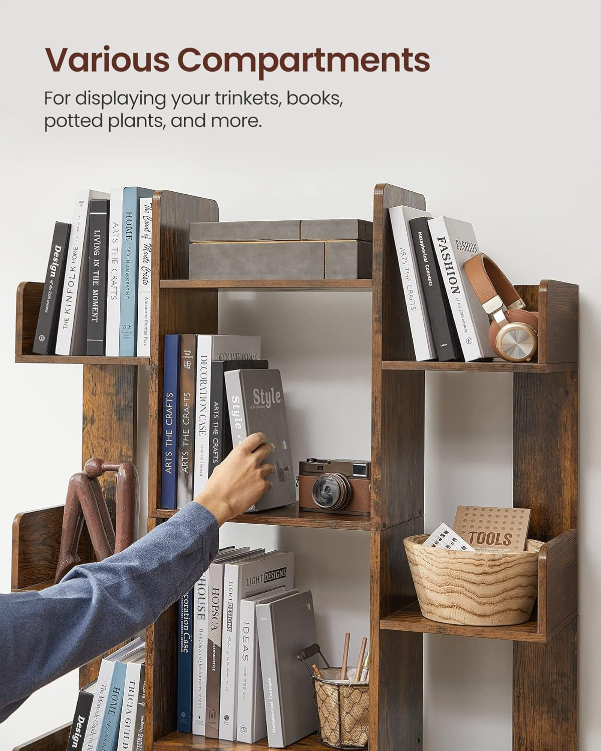 Tree-Shaped Bookcase with 13 Shelves and 5-Tier Freestanding Bookshelf, White Storage Shelving