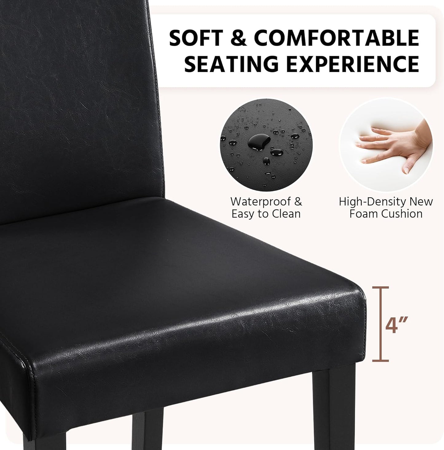 Dining Chairs Set of 4 PU Leather Upholstered Parsons Dining Chairs with Solid Wood Legs for Kitchen/Living Room/Restaurant, Modern Style, Black