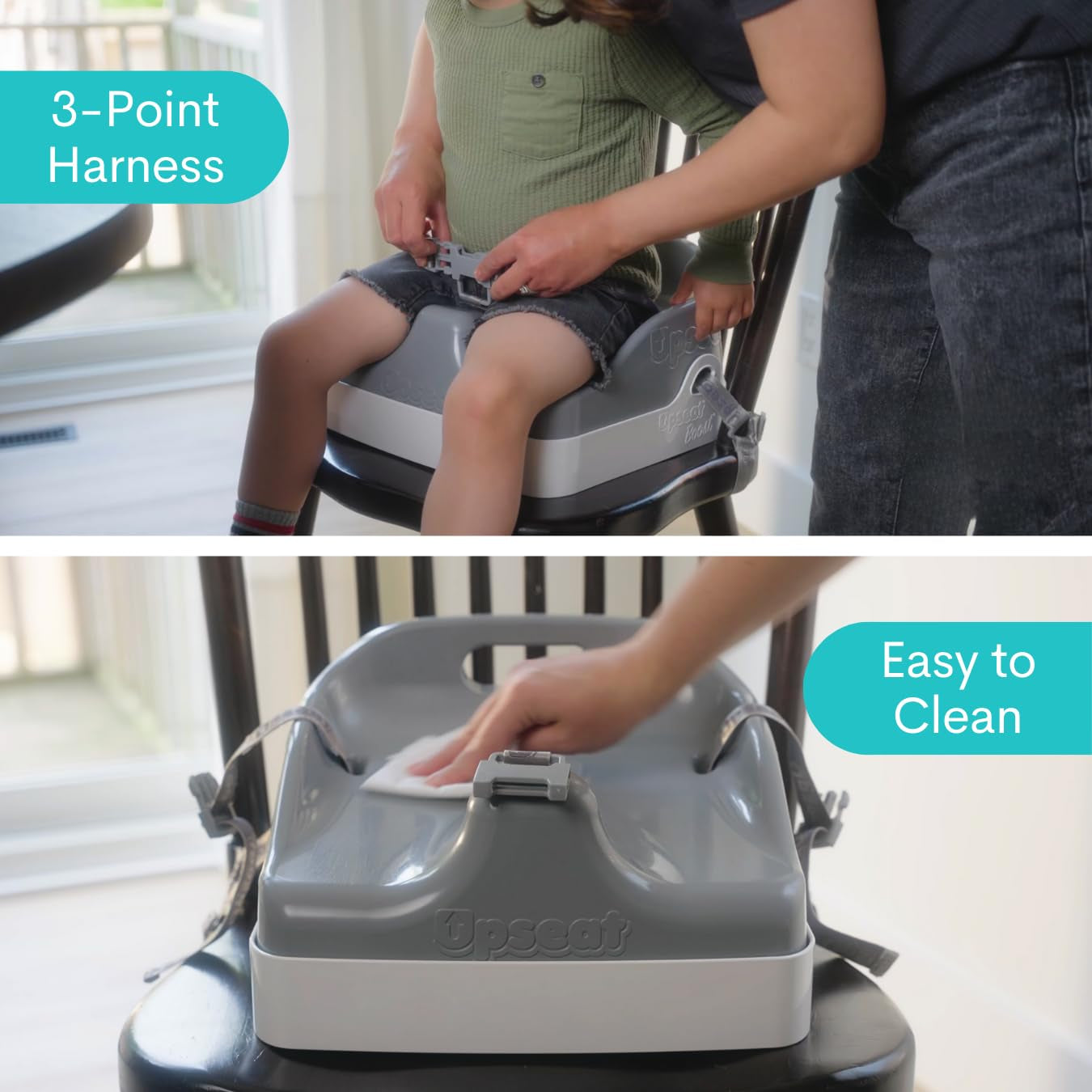 Boost Ergonomic Toddler Booster Seat for Dining Table, Developed with Physical Therapists to Encourage Posture, 3-Point Harness, Easy to Wipe Clean, and Lightweight Gray