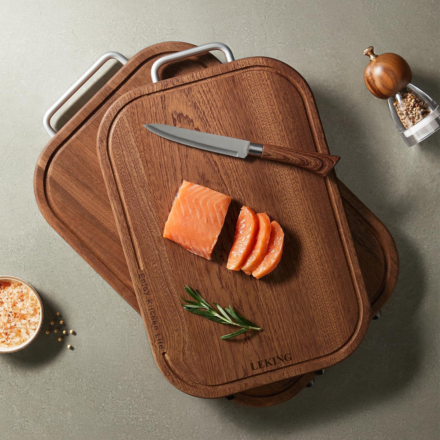 Premium Solid Ebony Wood Cutting Board for Kitchen - 14.5"X9.5"X1" Double Sided Butcher Block, Thick Chopping Board with Juice Groove & Non-Slip Feet, Food Grade Serving Board for Meat Veggie