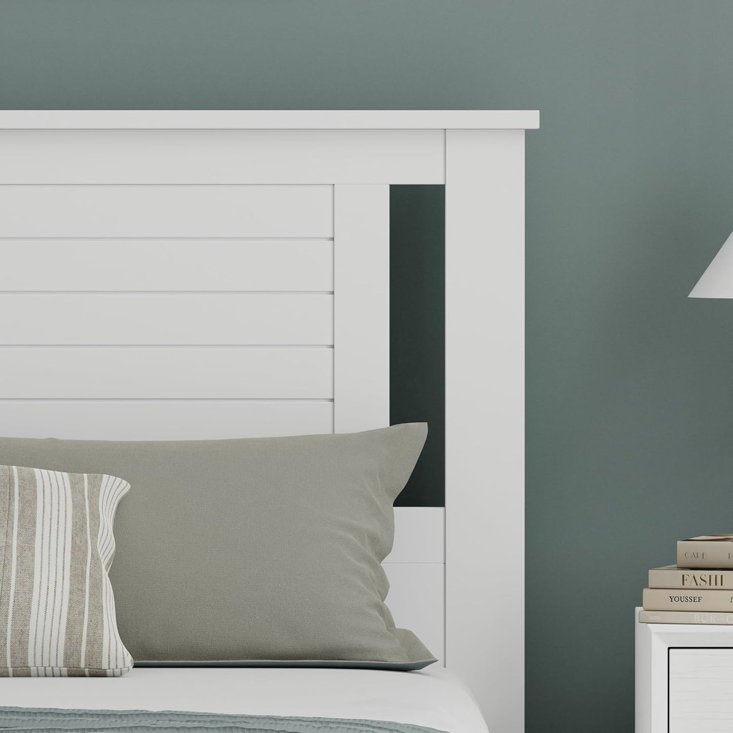 Serene Poplar Wood Full Size Headboard in White, Modern Farmhouse Panel with Horizontal Scoring, Casual Coastal Style, Easy Assembly, Quality Materials