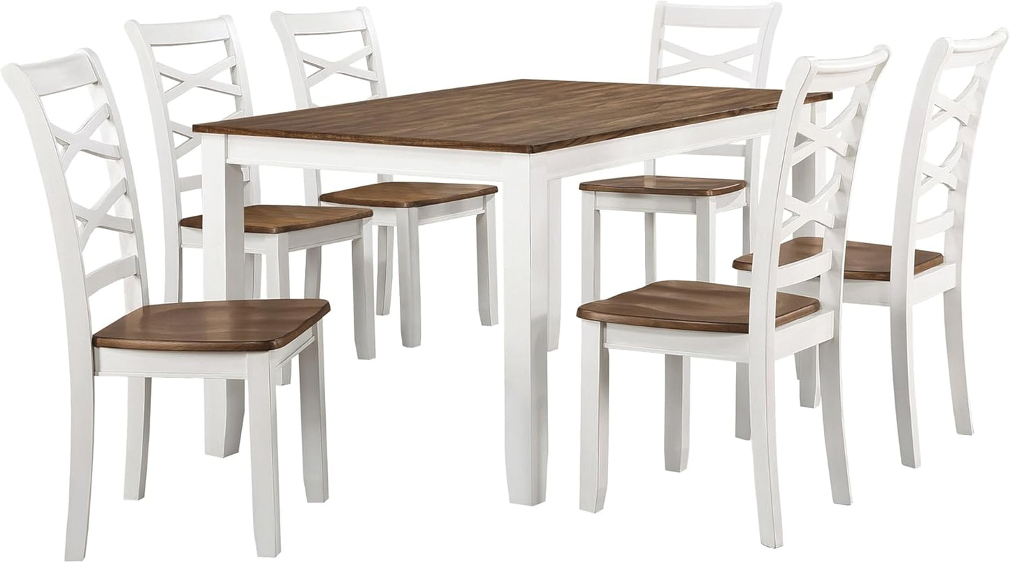 Dining Table Set for 6 with Chairs, Wood 7 Piece Farmhouse Dining Room Table and Chairs Set of 6, Cross Back, Easy Assembly Seater for Indoor Home, Dinner, Kitchen, Cherry/White