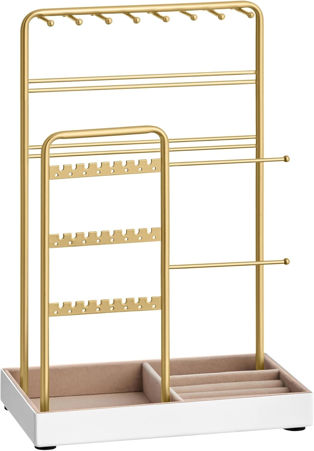 Jewelry Holder, Jewelry Organizer, Jewelry Display Stand with Metal Frame, Velvet Tray, Necklace Earring Bracelet Holder, for Studs, Rings, Gift Idea, Pale Gold UJJS021A01