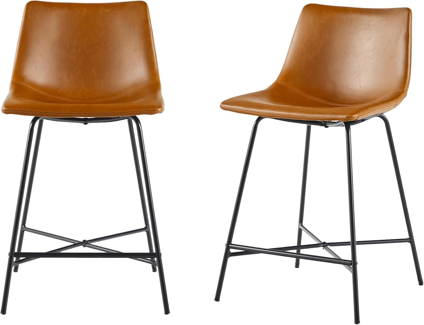 Xuma Modern Faux Leather Armless Low Back Counter Stool, Set of 2, Whiskey Brown