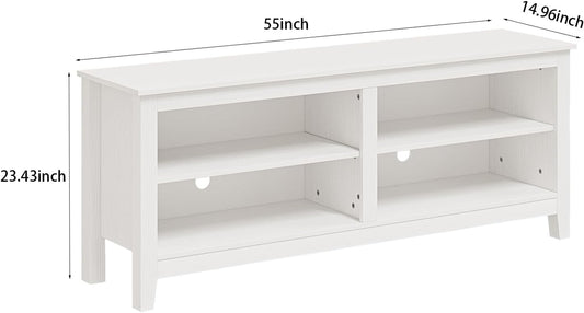TV Stand, Classic 4 Cubby TV Stand for 60 Inch TV, Entertainment Center Media Television Stand for Living Room Bedroom (White, 55 Inch)