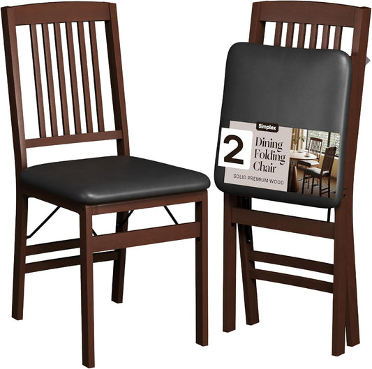 Compact Folding Wood Dining Chairs (Set of 2) – No Assembly, PU Leather Cushions, 400 Lb Load Capacity, Space-Saving Design for Apartment & Kitchen Use