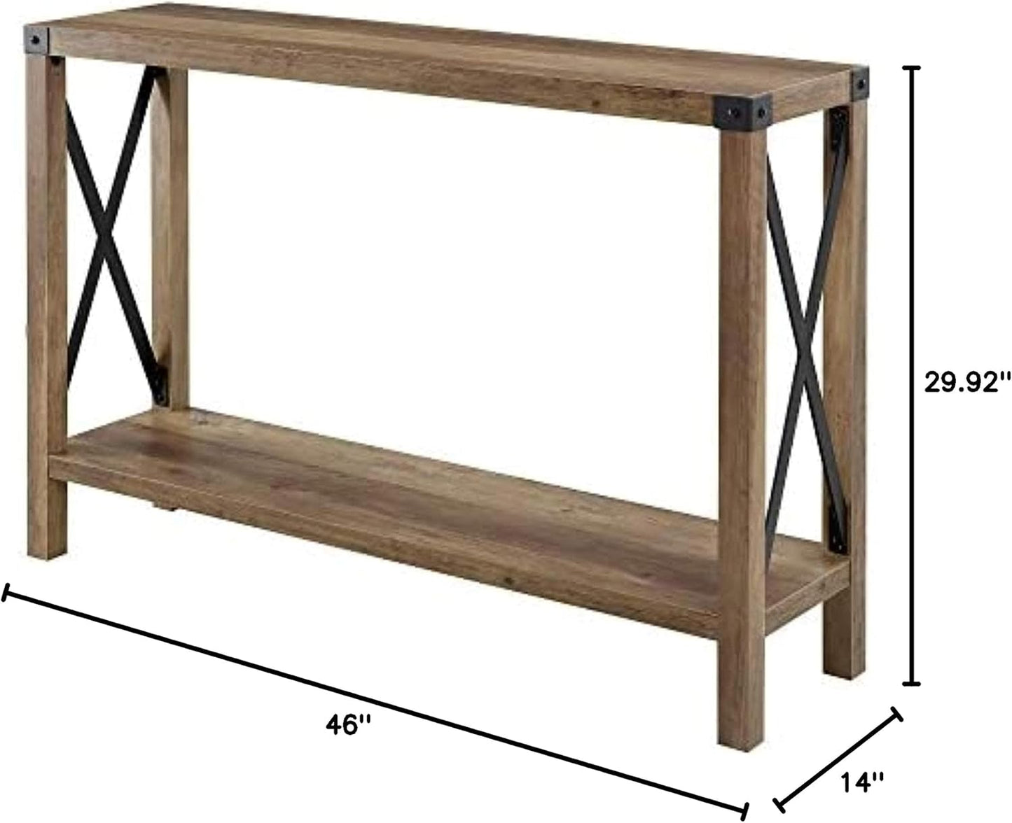 Sedalia Modern Farmhouse Metal X Entry Table, 46 Inch, Rustic Oak