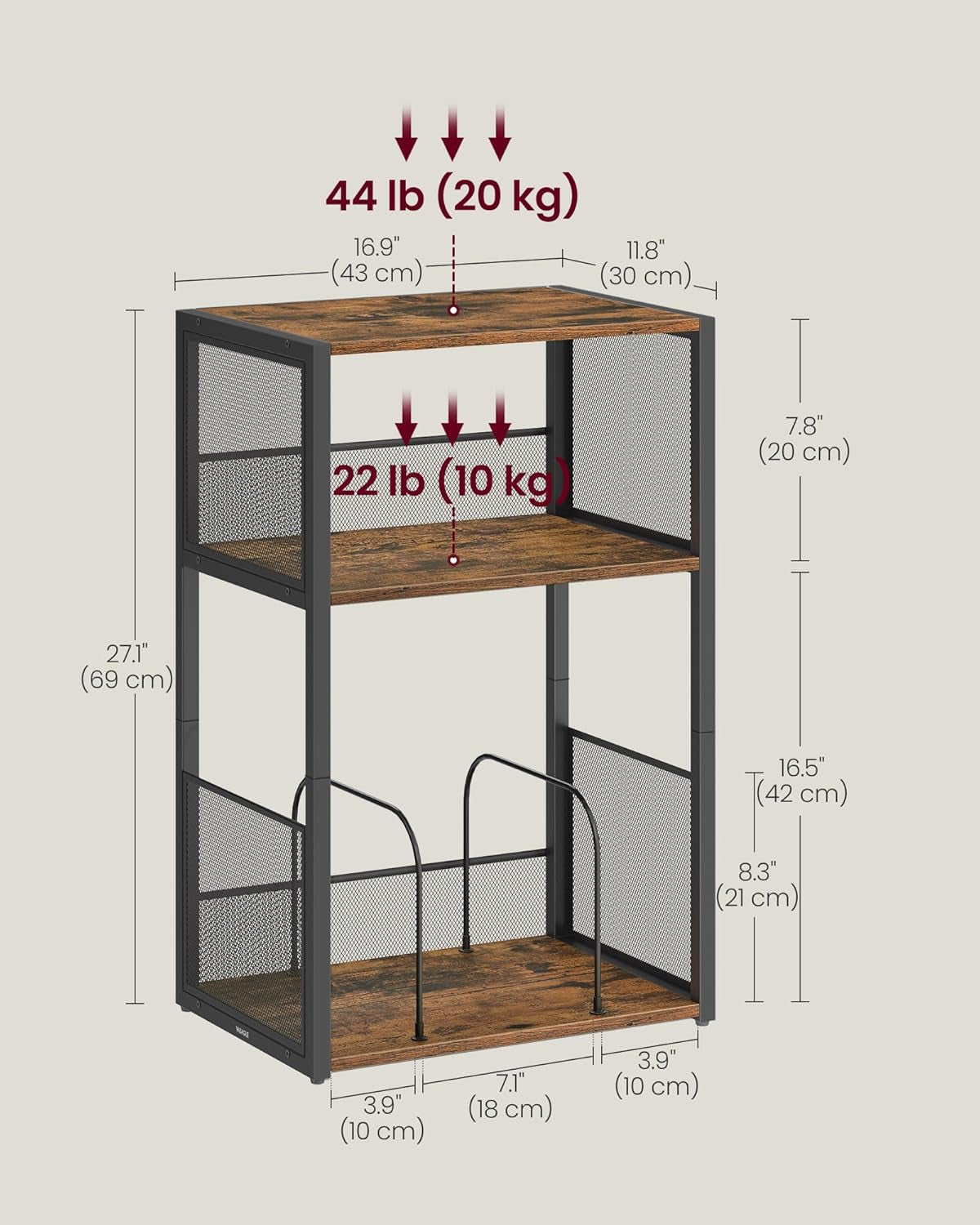 Record Player Stand, 3-Tier Side Table, Vinyl Record Storage up to 100 Albums, End Table for Living Room, Bedroom, Natural Walnut ULET275K02