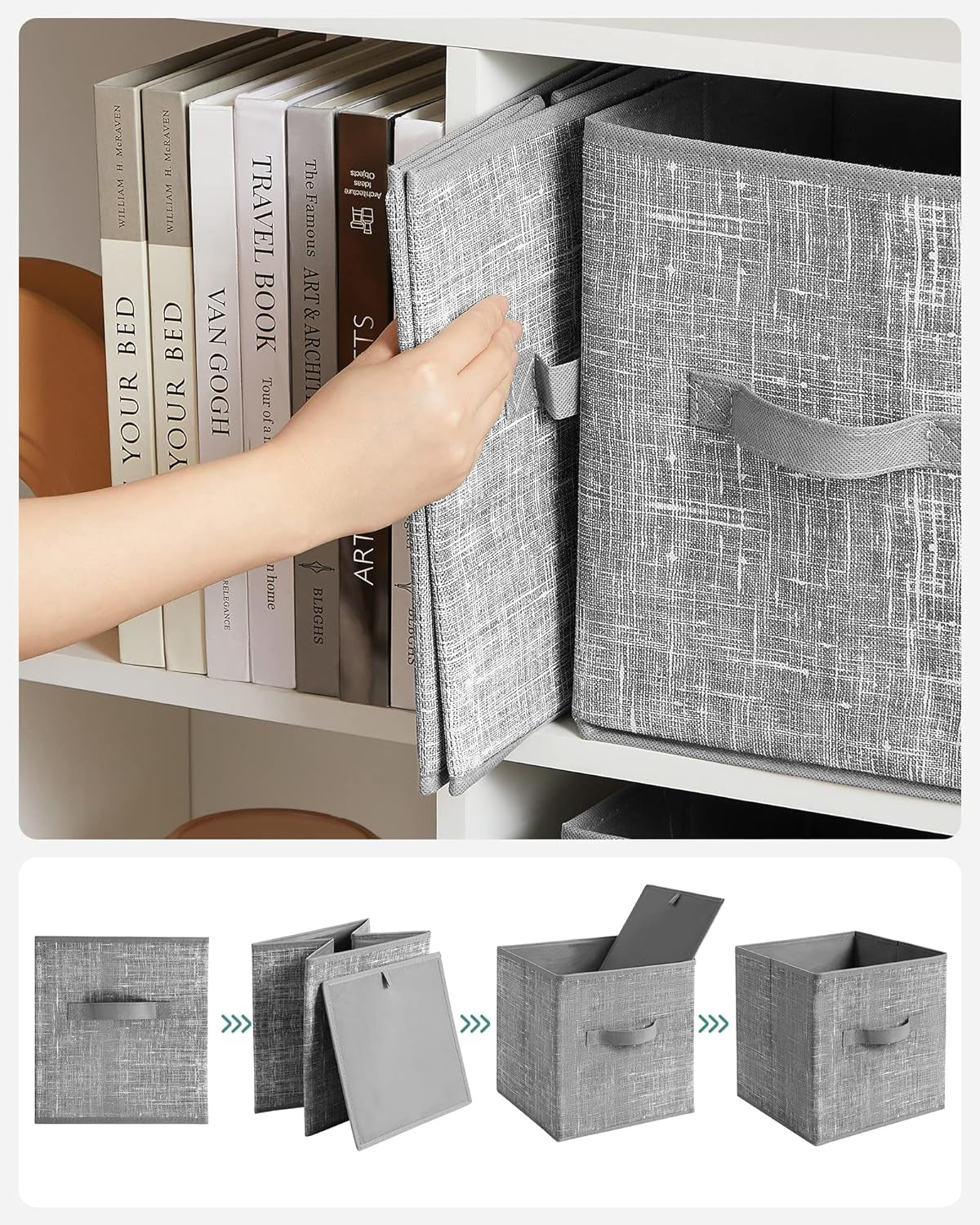 Cube Storage Organizer and Fabric Storage Bins Bundle, Closet Organization and Storage, Foldable Cube Baskets and Shelving, Gray ULPC06G and UROB26LG