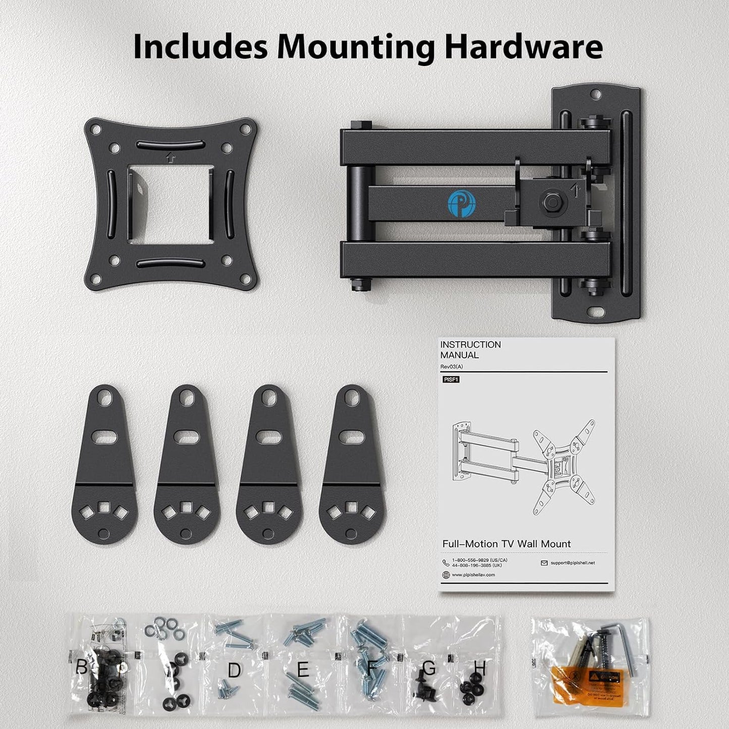 Full Motion TV Monitor Wall Mount Bracket Swivel Tilt Extension Rotation for Echo Show 21/15 and Most 13-42 Inch LED LCD Flat Curved Screen Tvs & Monitors, Max VESA 200X200Mm up to 44Lbs