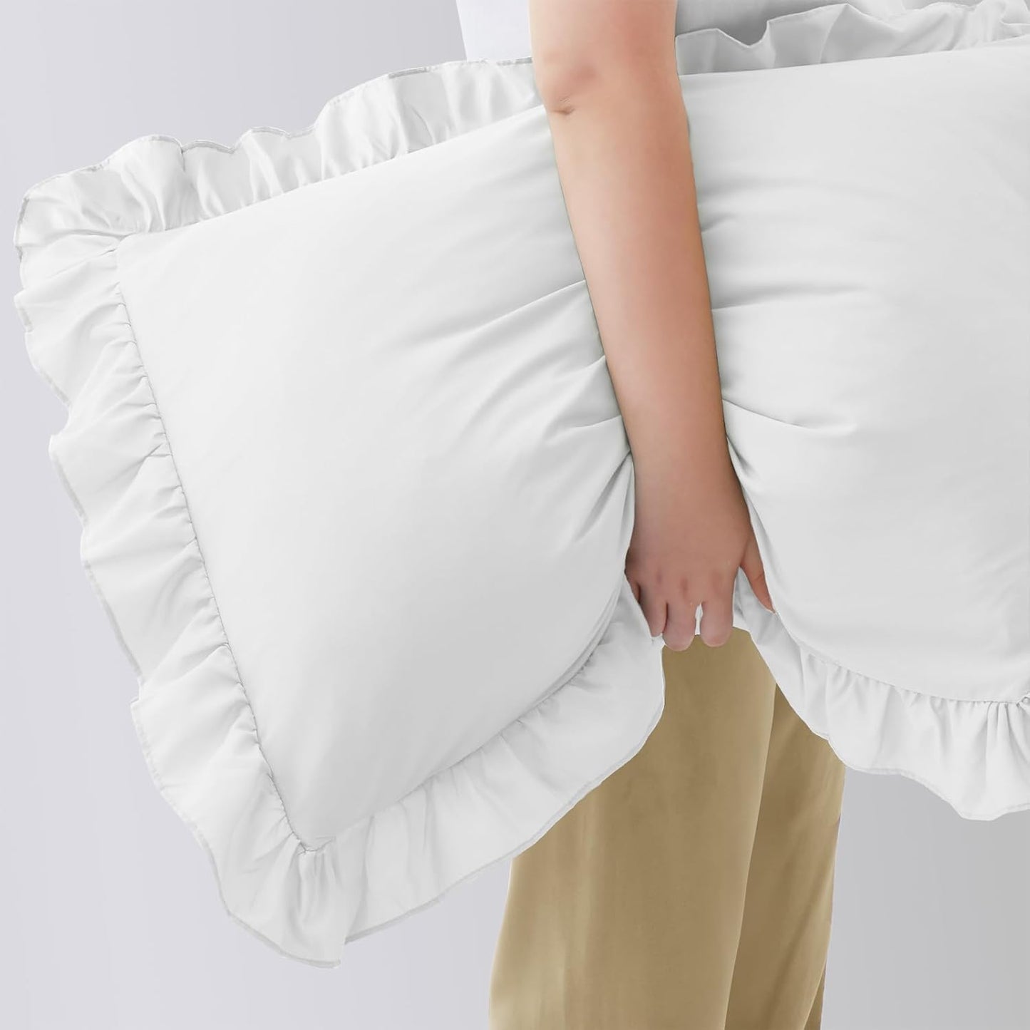 Ruffled Pillow Cases Set of 2, White King Pillow Shams Brushed Microfiber Edge Ruffled Soft Pillow Cover with Envelope Closure for Bedding Decor (20"X36")