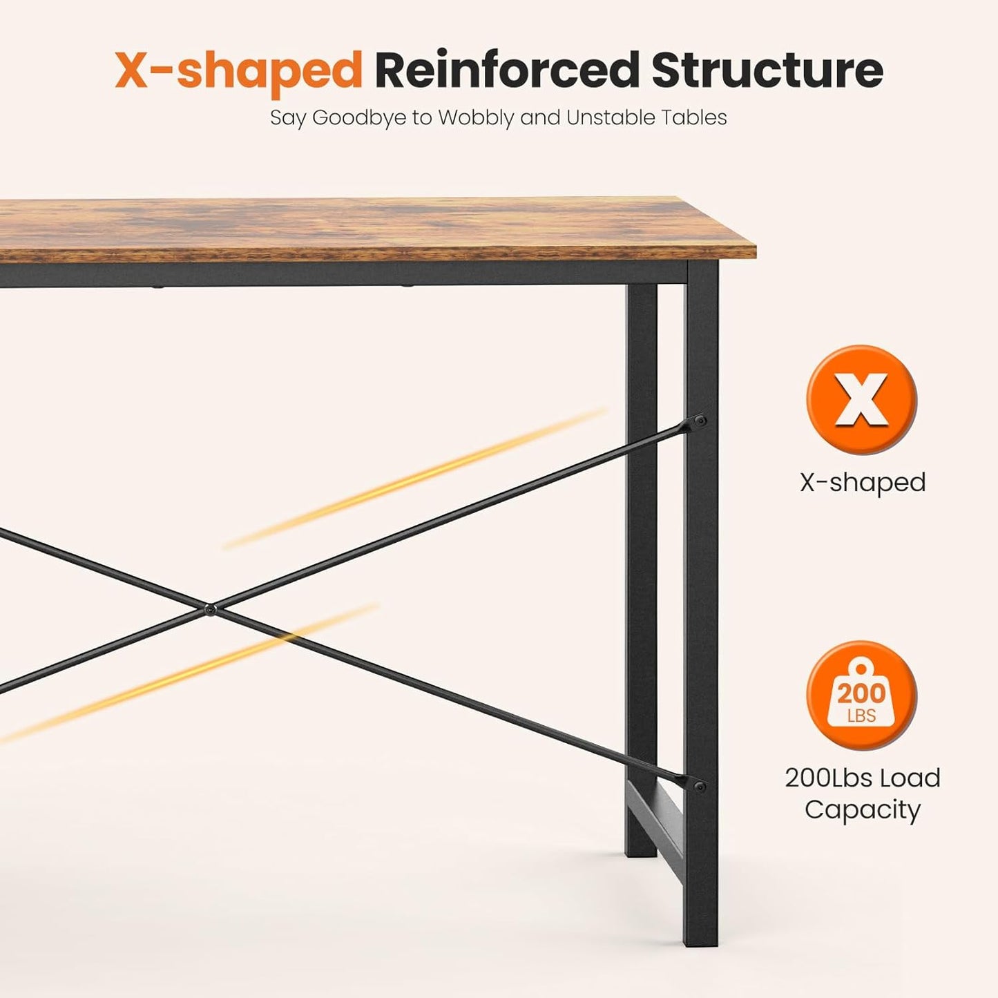 40 Inch Computer Desk with Drawers for Home Office, Writing Desk with X-Shaped Reinforcement, Wood Table with Adjustable Position Drawers, Modern Study Work Table with Side Hook, Rust