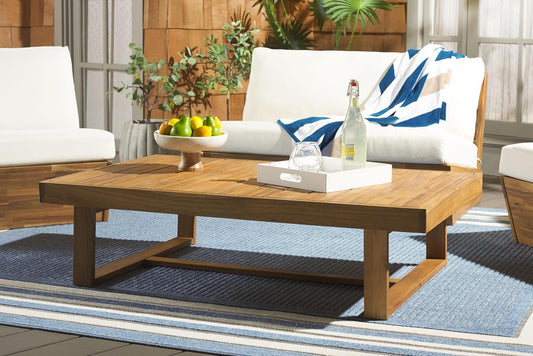 Outdoor Collection Duncan Natural Brown Slatted Top Solid Wood Coffee Table