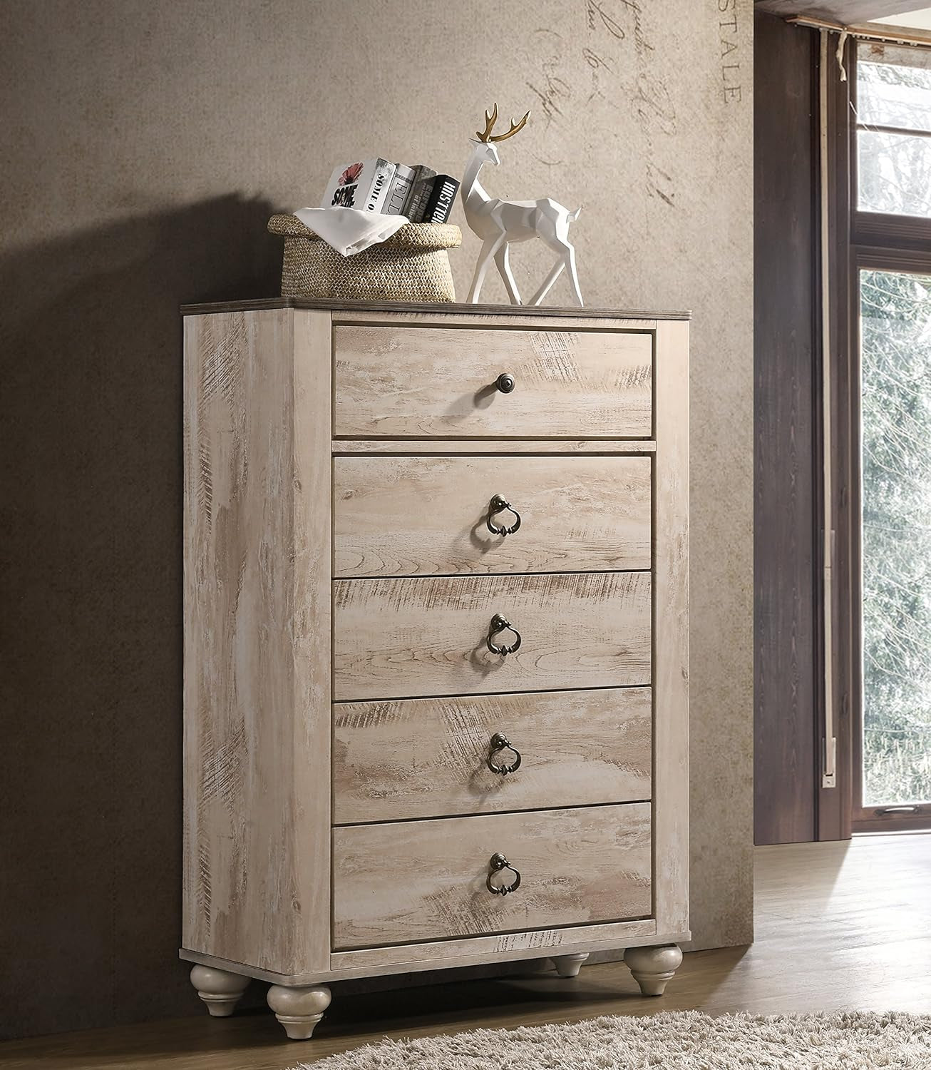 Amerland Contemporary White Wash Finish 6-Piece Bedroom Set,