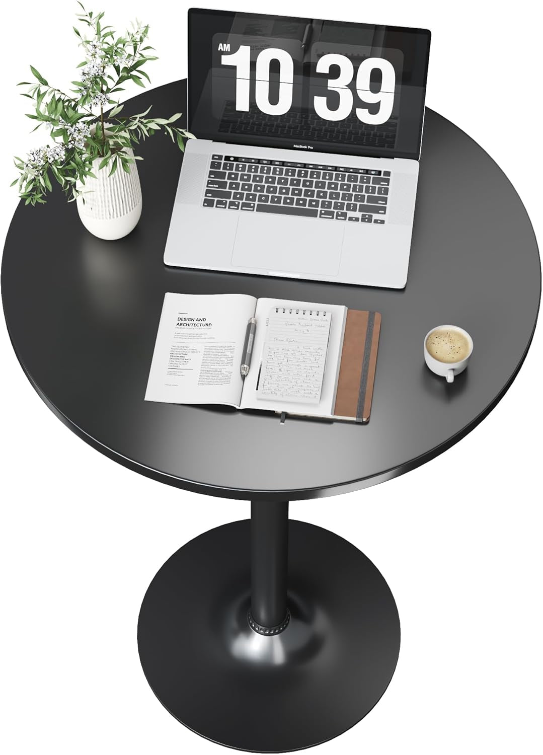 round Bistro Pub Table 2 Pack Modern Style Metal Base MDF Top Cocktail Bar Table Counter Bar Height for Pub, Dining Room, Party (Full Black)