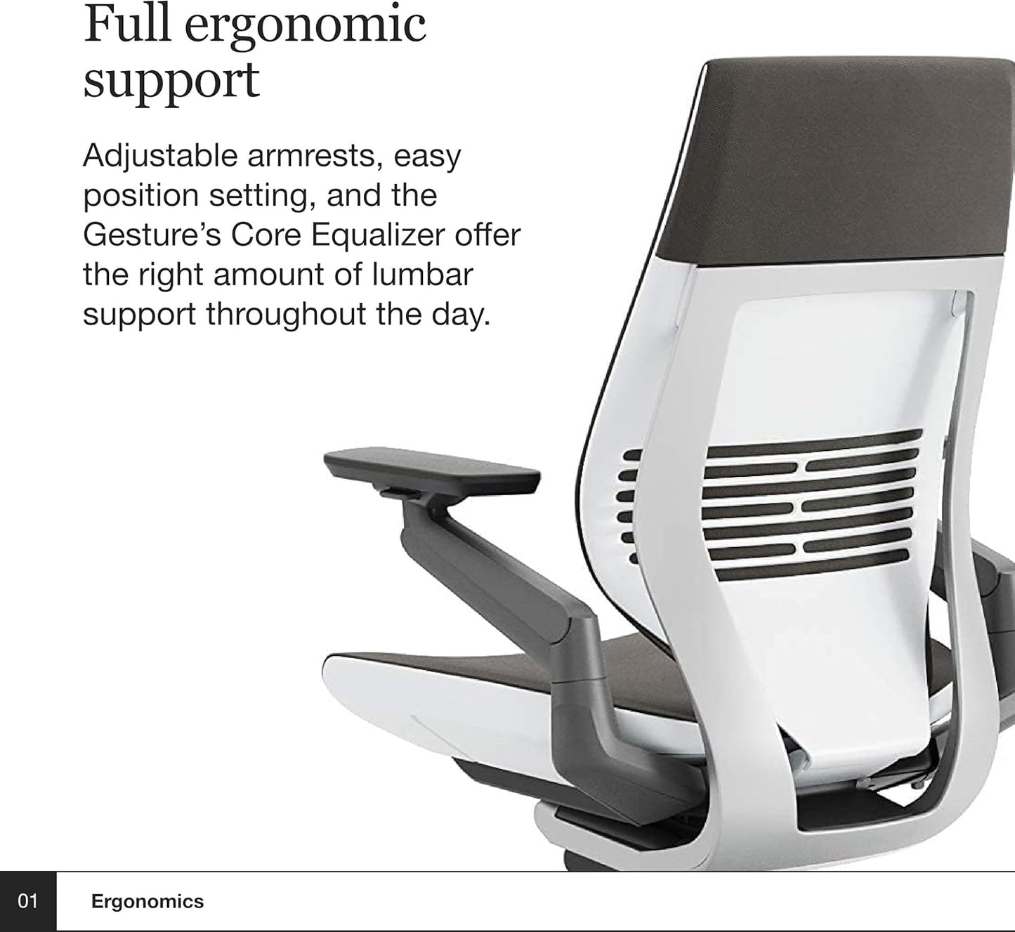 Gesture Office Chair - Ergonomic Work Chair with Wheels for Carpet - Comfortable - Intuitive-To-Adjust for Desk - 360-Degree Arms - Graphite Gray Fabric