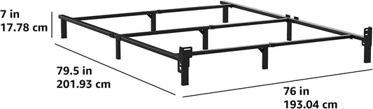 Metal Bed Frame, 9-Leg Support Base for Box Spring and Mattress, King-Size, Tool-Free Easy Assembly, 79.6" X 76" X 7", Black