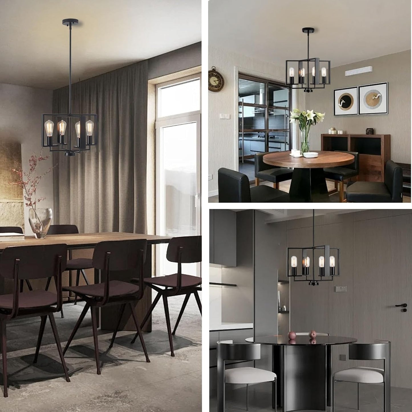 Modern Chandeliers for Dining Room, Black Farmhouse Chandelier, 4 Lights Industrial Pendant Light Fixture Adjustable Hanging Lights for Living Room Entryway Kitchen (Black, 16.14"【4 Lights】)
