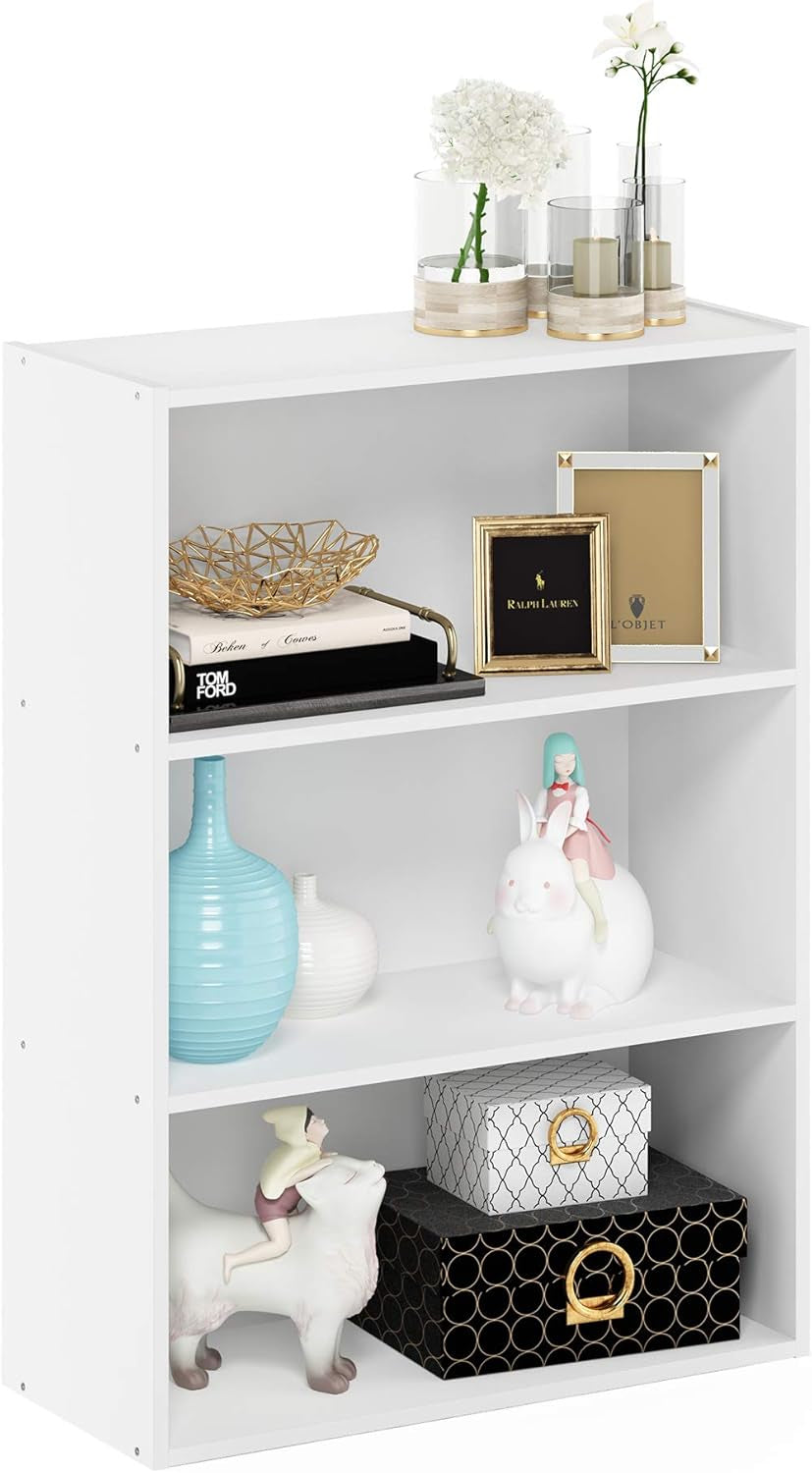 Pasir 3-Tier Open Shelf Bookcase, Plain White