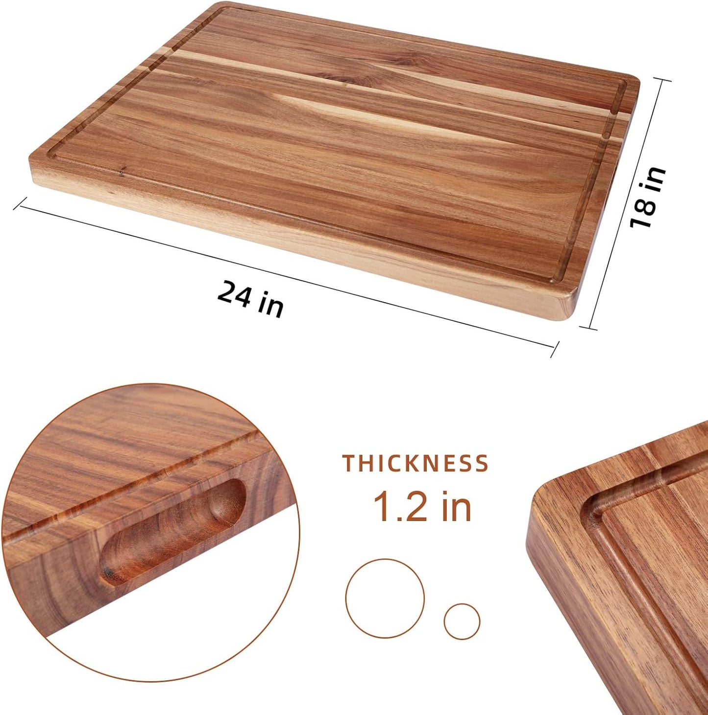 Large Acacia Wood Cutting Boards for Kitchen, 24 X 18 Inch Extra Large Wooden Cutting Board with Juice Groove, Reversible Butcher Block Cutting Board for Meat and Veggies