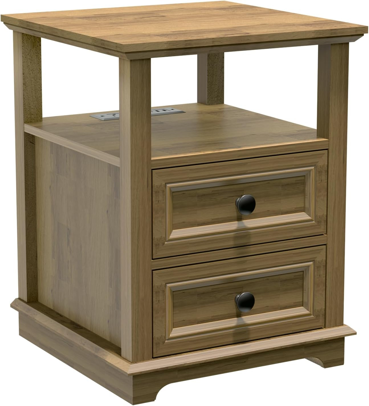 24" Tall Nightstand with Charging Station, Double 18W Fast Charge End Table, Large 18” Bedside Table with Drawers,Rustic Wood Storage Cabinet with Open Shelf for Bedroom,Natural