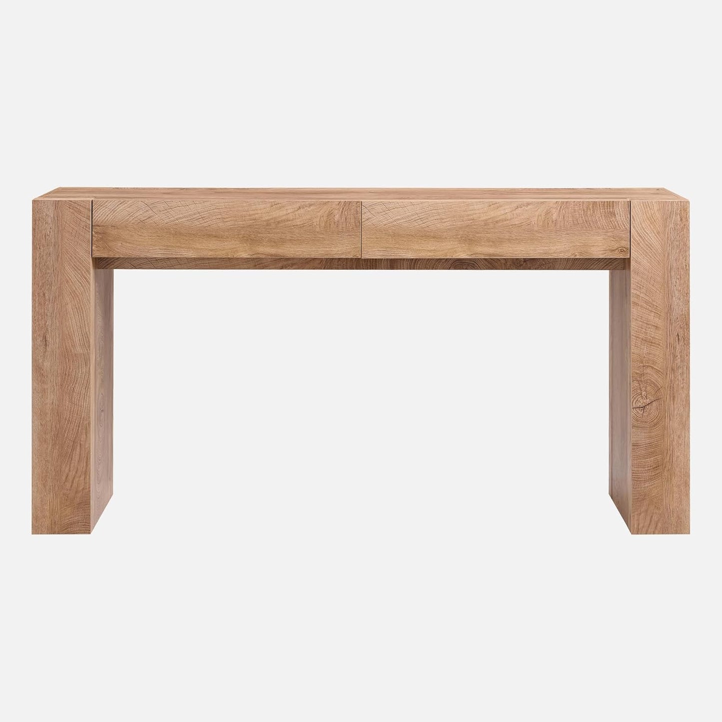 Modern Entryway Console Table, Sofa Table with Drawers, 63" Long Hall Table behind Couch, Thick Wood Design for Living Room, Hallway - Light Knotty Oak
