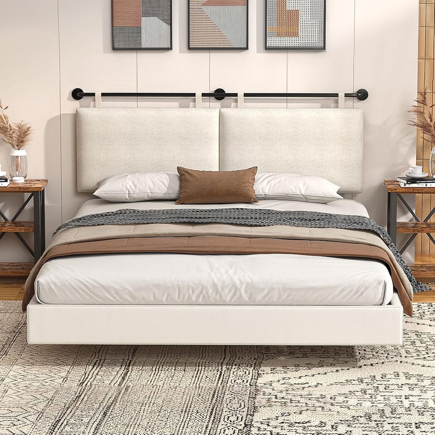 Headboards Queen Size Bed Headboard Wall Mounted Headboards for Bed with Linen Upholstery Cabeceras De Cama Hanging Headboard for Bedroom (Beige, Queen)