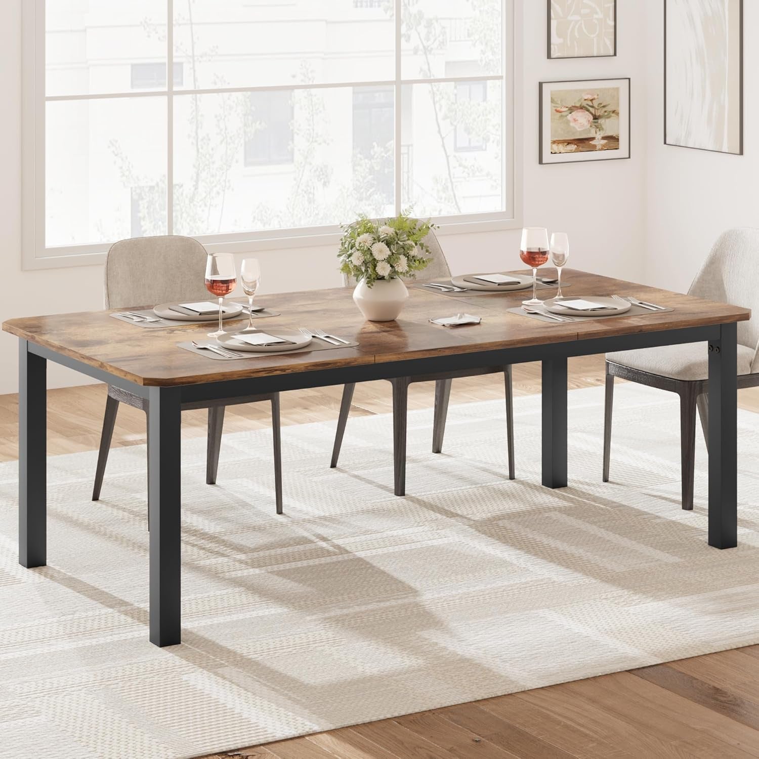 78 Inch Long Kitchen Table for 6-8, Dining Room Table for Kitchen Living Room, Large Rectangular Dinner Tables, Industrial Indoor Restaurant Tables with Sturdy Metal Frame(Only Table)