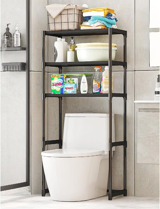 3-Tier over the Toilet Storage, Freestanding Bathroom Shelves, Metal Bathroom Shelves, Space Saver over the Toilet Storage for Laundry, Balcony, Easy Assembly, Black