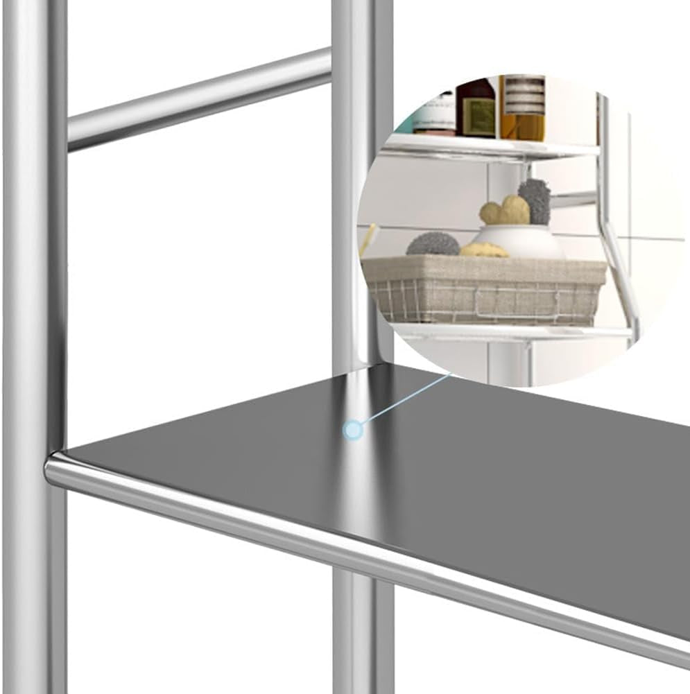 Over the Toilet Storage, 3-Tier Metal over Toilet Organizer Rack, Freestanding above over Toilet Storage Shelf with Hooks and Paper Holder for Bathroom, Stainless Steel