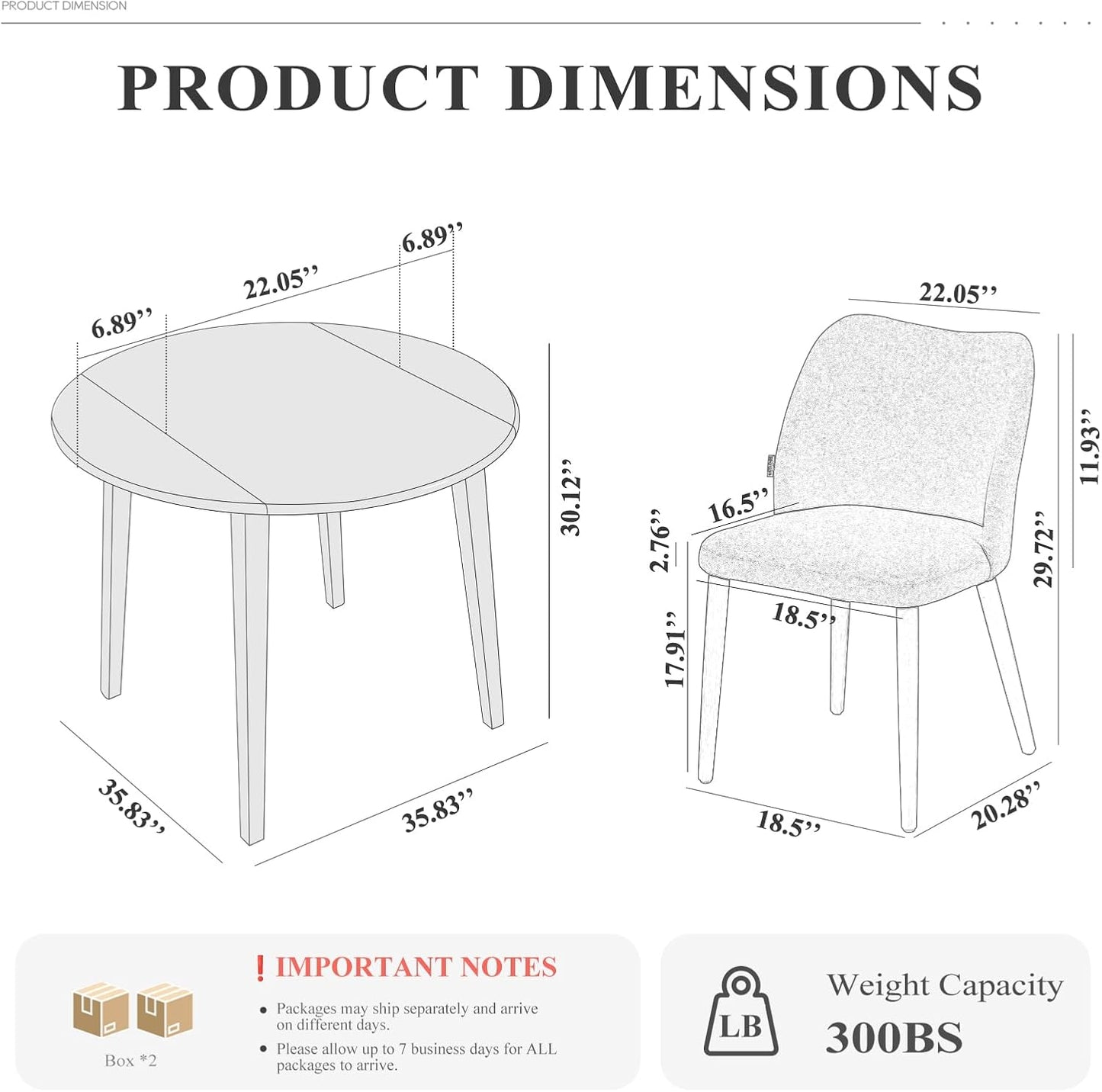 3-Piece Extendable Dining Table Set for 2, 36" Kitchen round Wood Table with 2 Wooden Dining Room Chairs,Light Brown/Camel