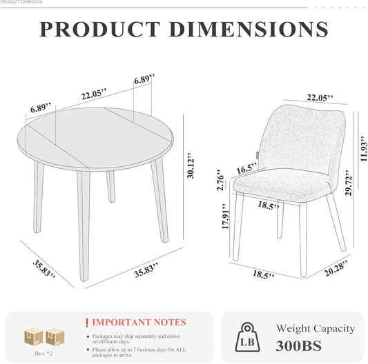 3-Piece Extendable Dining Table Set for 2, 36" Kitchen round Wood Table with 2 Wooden Dining Room Chairs,Light Brown/Camel