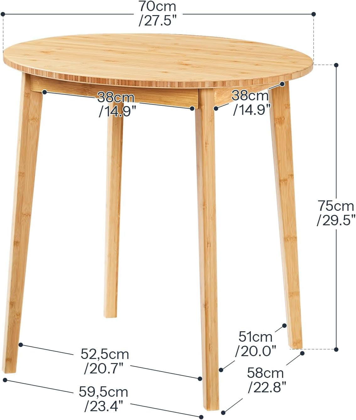 Bamboo Dining Table, round Dining Table for 2, 27.5" Kitchen Table for Small Space, Writing Table, Easy to Assemble, for Dining Room, Living Room, Office, Kitchen, Apartment, Natural YL71CZ01G1
