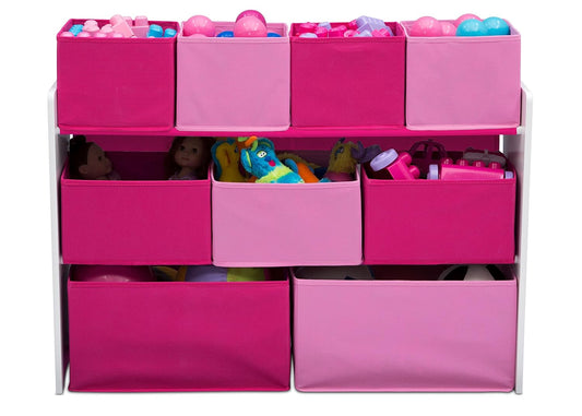 Deluxe Multi-Bin Toy Organizer with Storage Bins, White/Pink Bins