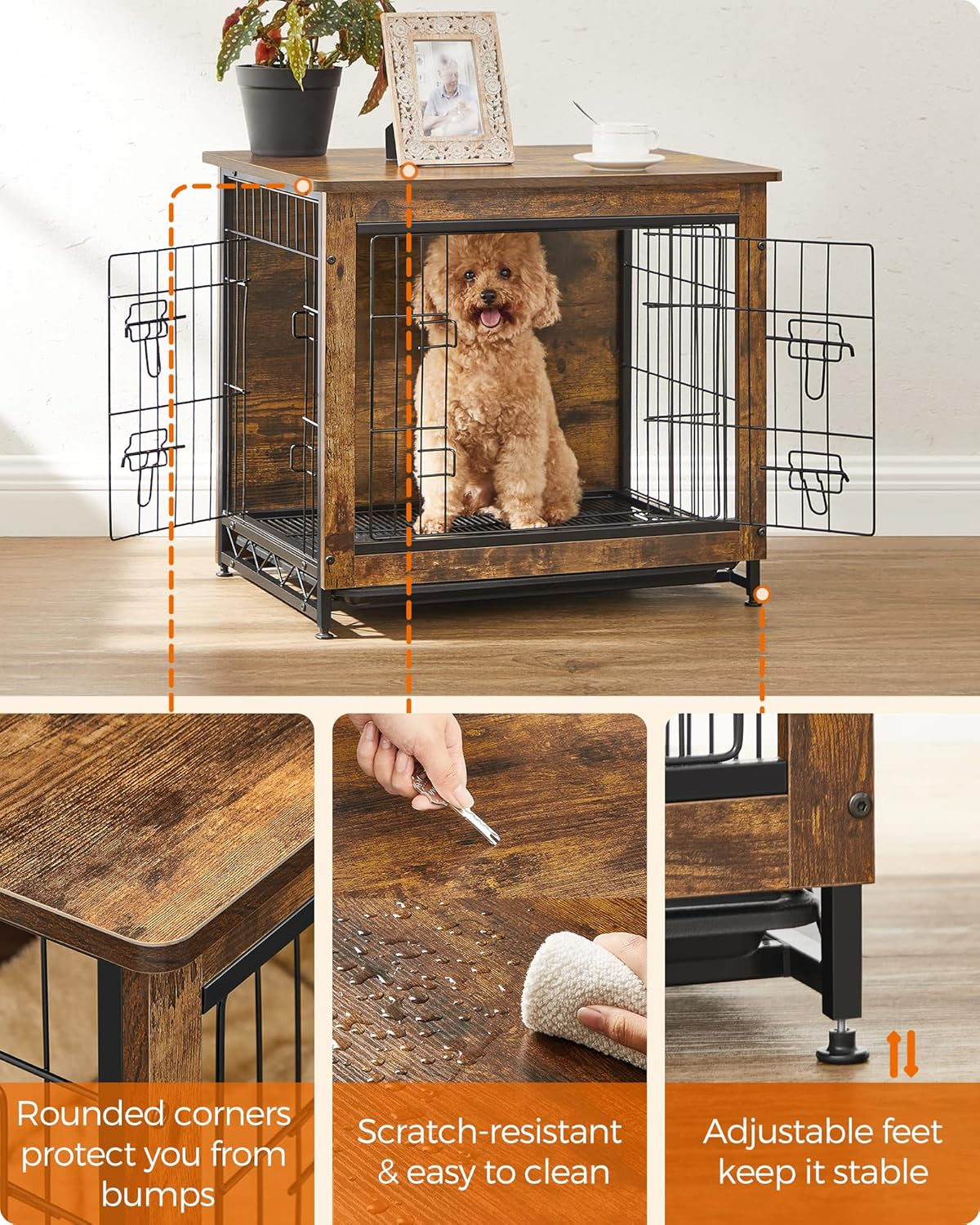 Dog Crate Furniture, 44.1" Side End Table, Modern Kennel for Dogs Indoor up to 80 Lb, Heavy-Duty Dog Cage with Multi-Purpose Removable Tray, Double-Door Dog House, Ink Black UPFC004B01
