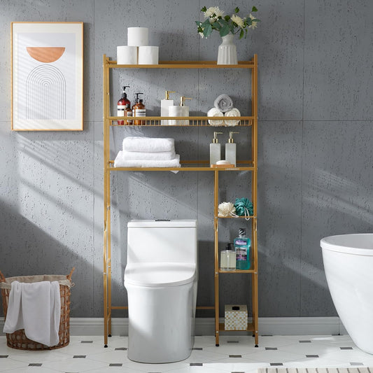 over Toilet Bathroom Organizer 33",6-Tier over the Toilet Storage Cabinet,Over the Toilet Storage Shelf for Restroom,Laundry (Champagne Gold)
